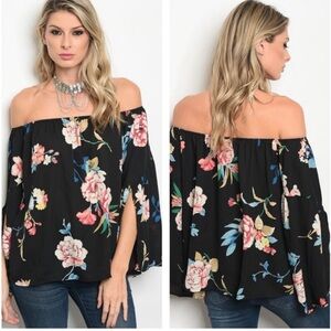 Peach Love floral print off the shoulder blouse